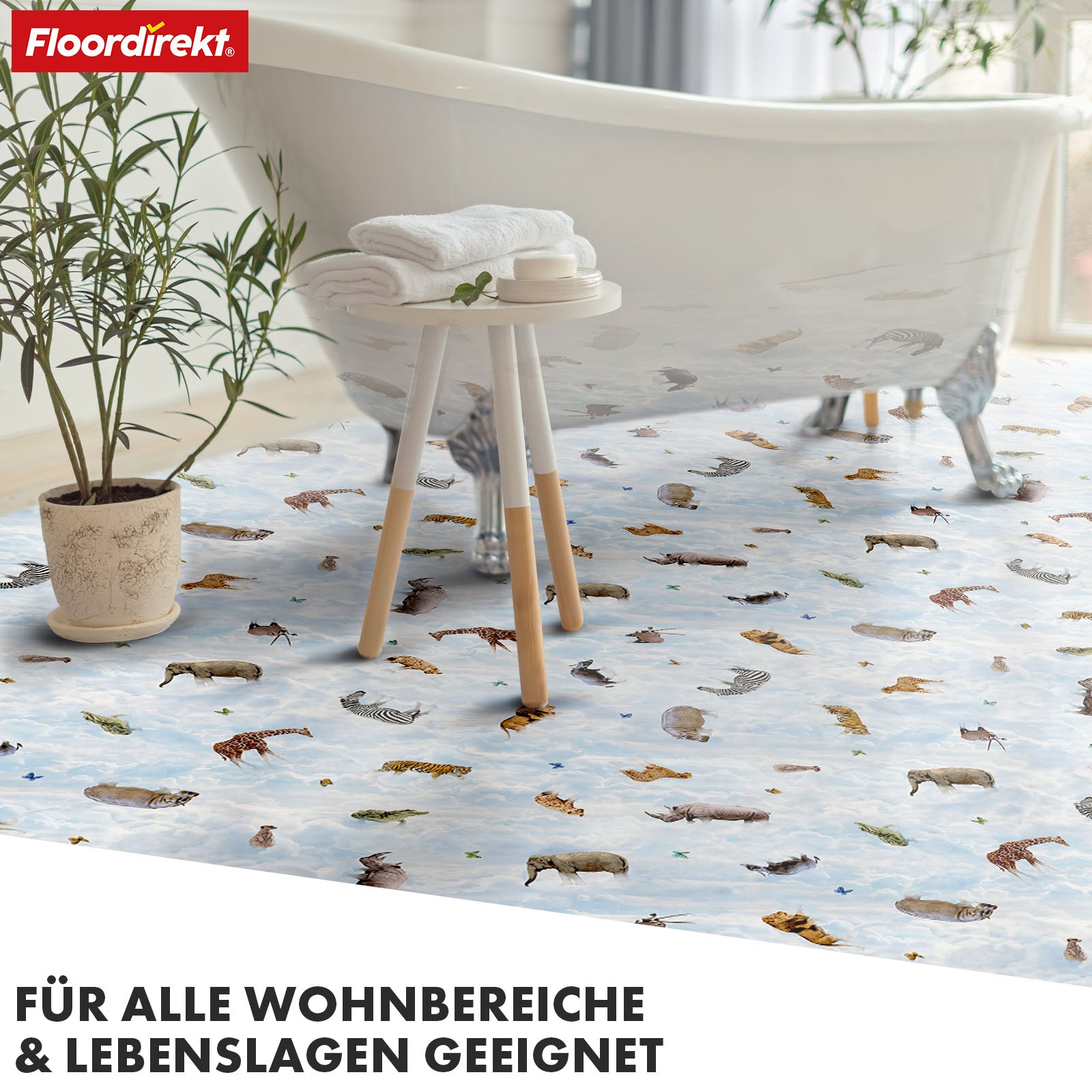 3D CV-Belag | Clouds Safari | Vinyl-Bodenbelag mit realistischem Tier- & Wolkendesign
