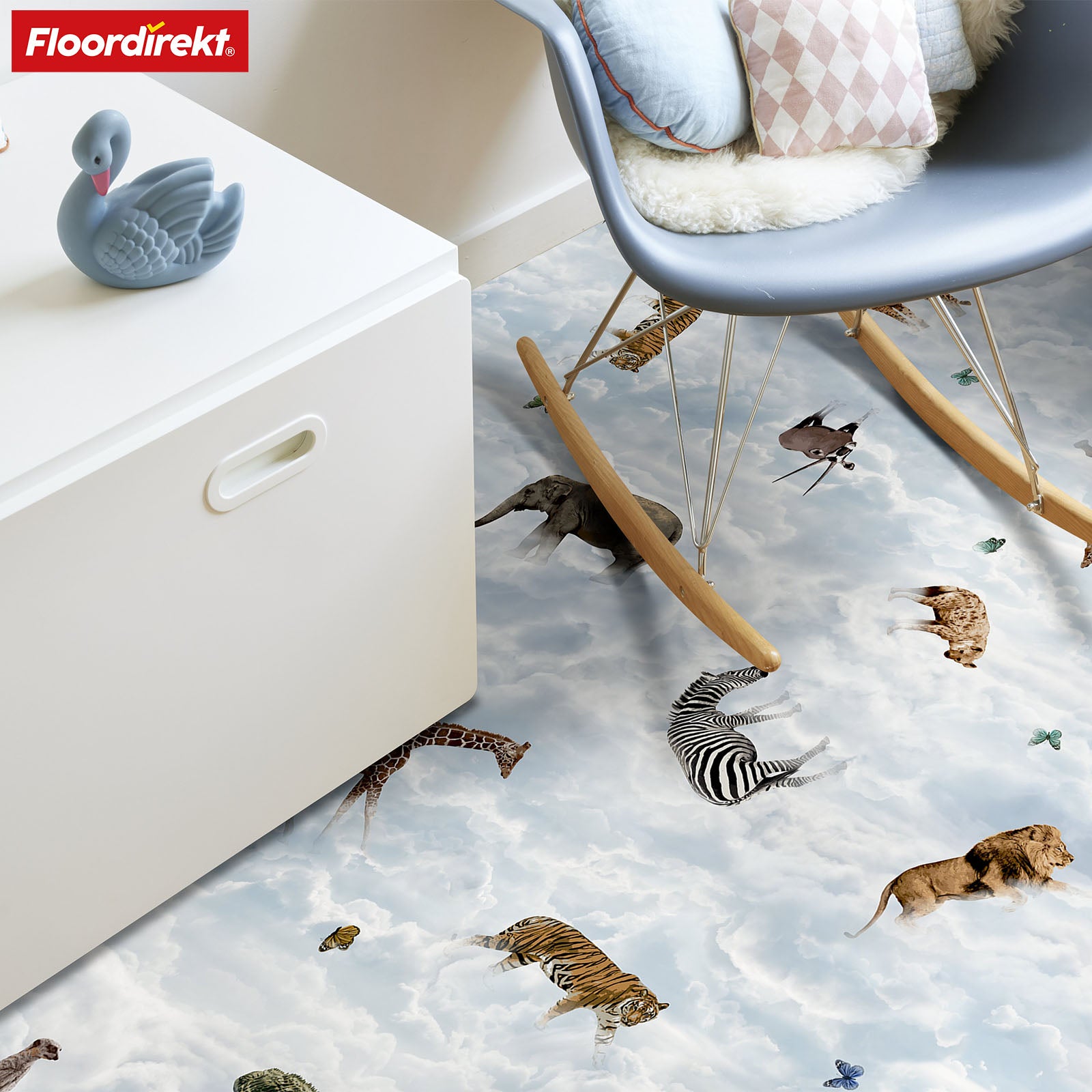 3D CV-Belag | Clouds Safari | Vinyl-Bodenbelag mit realistischem Tier- & Wolkendesign