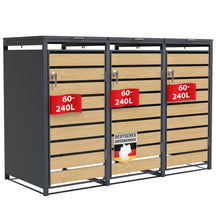 Mülltonnenbox | Johan | Anthrazitfarbene Mülltonnenverkleidung mit Holzdekor und robustem Edelstahlrahmen | 1–3 Türen | Mülltonnenaufbewahrung für 60–240 L