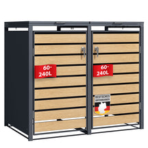 Mülltonnenbox | Johan | Anthrazitfarbene Mülltonnenverkleidung mit Holzdekor und robustem Edelstahlrahmen | 1–3 Türen | Mülltonnenaufbewahrung für 60–240 L