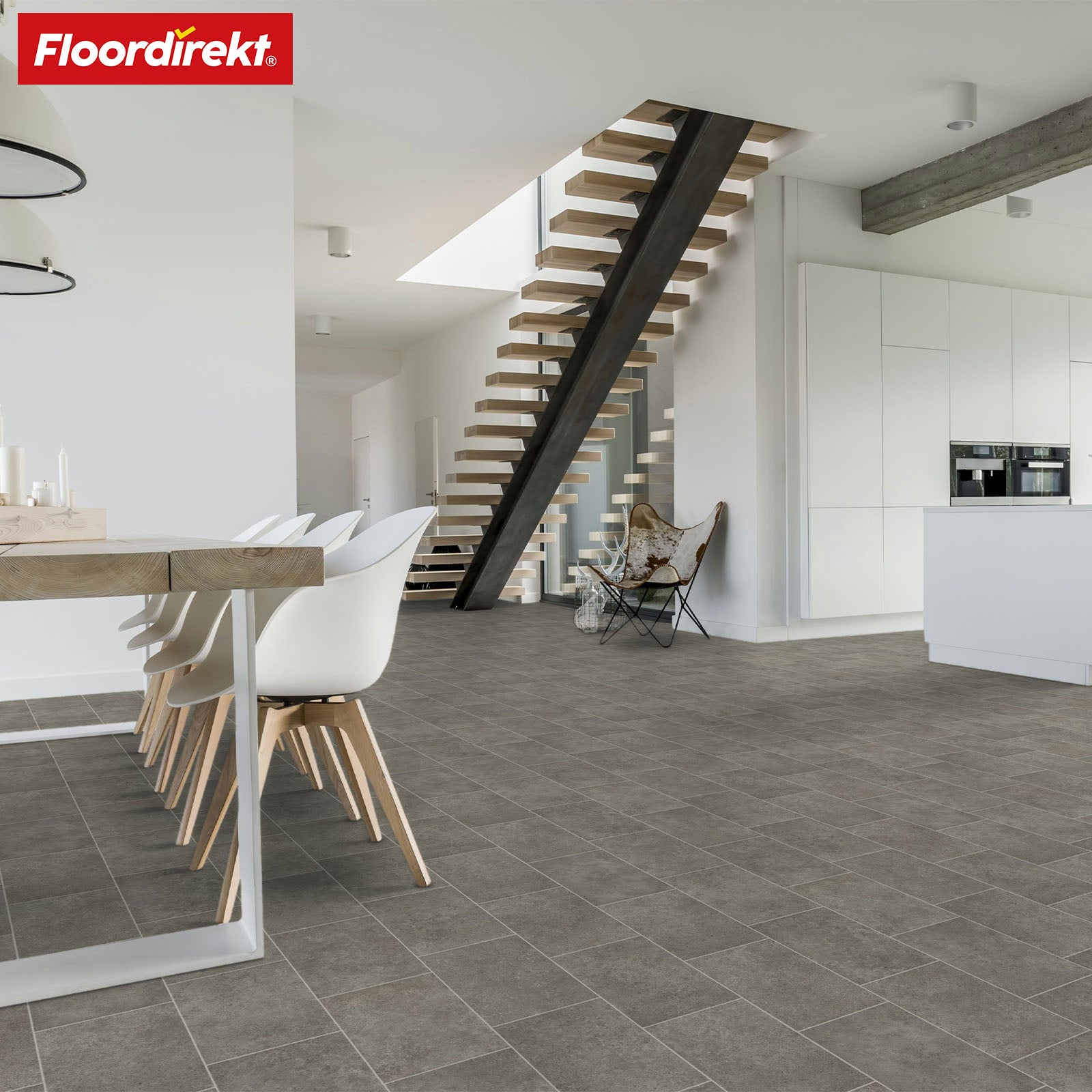 CV-Belag | Kent 968M | Strapazierfähiger Vinylboden in realistischer Steinfliesenoptik für Küche, Bad & Wohnbereich
