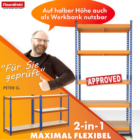 Schwerlastregal | Rhino | Lagerregal mit 5 Böden | 1050 kg Traglast | innovatives Stecksystem | In verschiedenen Farben & Größen