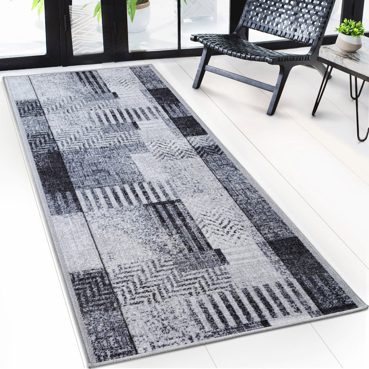 ✂ Teppich-Läufer auf Maß | Cordoba | Grautöne mit Muster | rutschfest & robust | 80 cm Breite