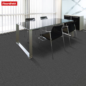 Teppichfliesen | Bern | 50 x 50 cm | Selbstliegend mit Streifendesign | In Anthrazit, Grau & Beige für Gewerbe und Privathaushalte