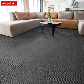 Teppichfliesen | Bern | 50 x 50 cm | Selbstliegend mit Streifendesign | In Anthrazit, Grau & Beige für Gewerbe und Privathaushalte