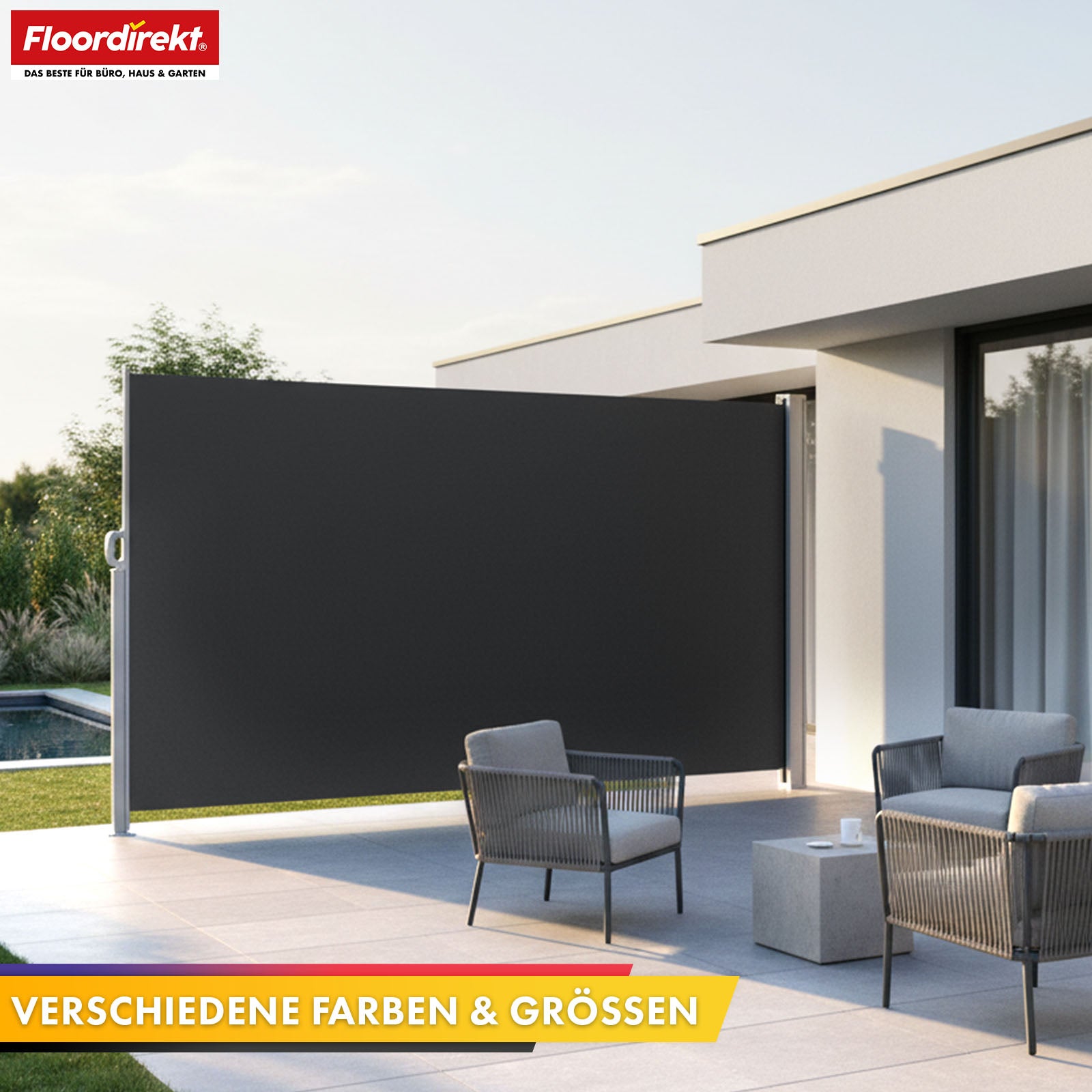 Alu-Seitenmarkise | Sicht- & Sonnenschutz für Terrasse, Balkon & Garten | UV-Schutz, blickdicht & wasserabweisend | Verschiedene Farben & Größen