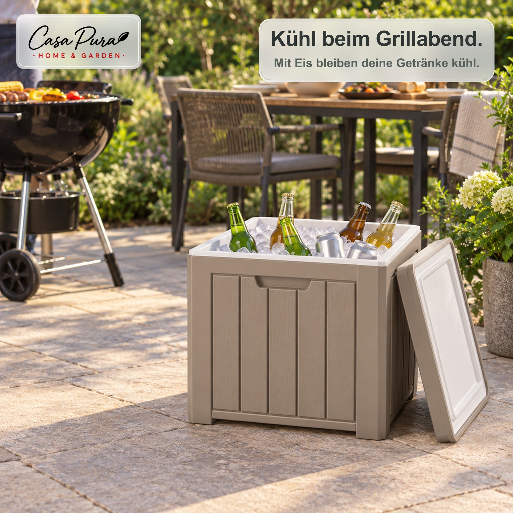 Getränkekühler | Arctic | 37 L Kühlbox mit Beistelltischfunktion in Holzoptik | 2 Farben