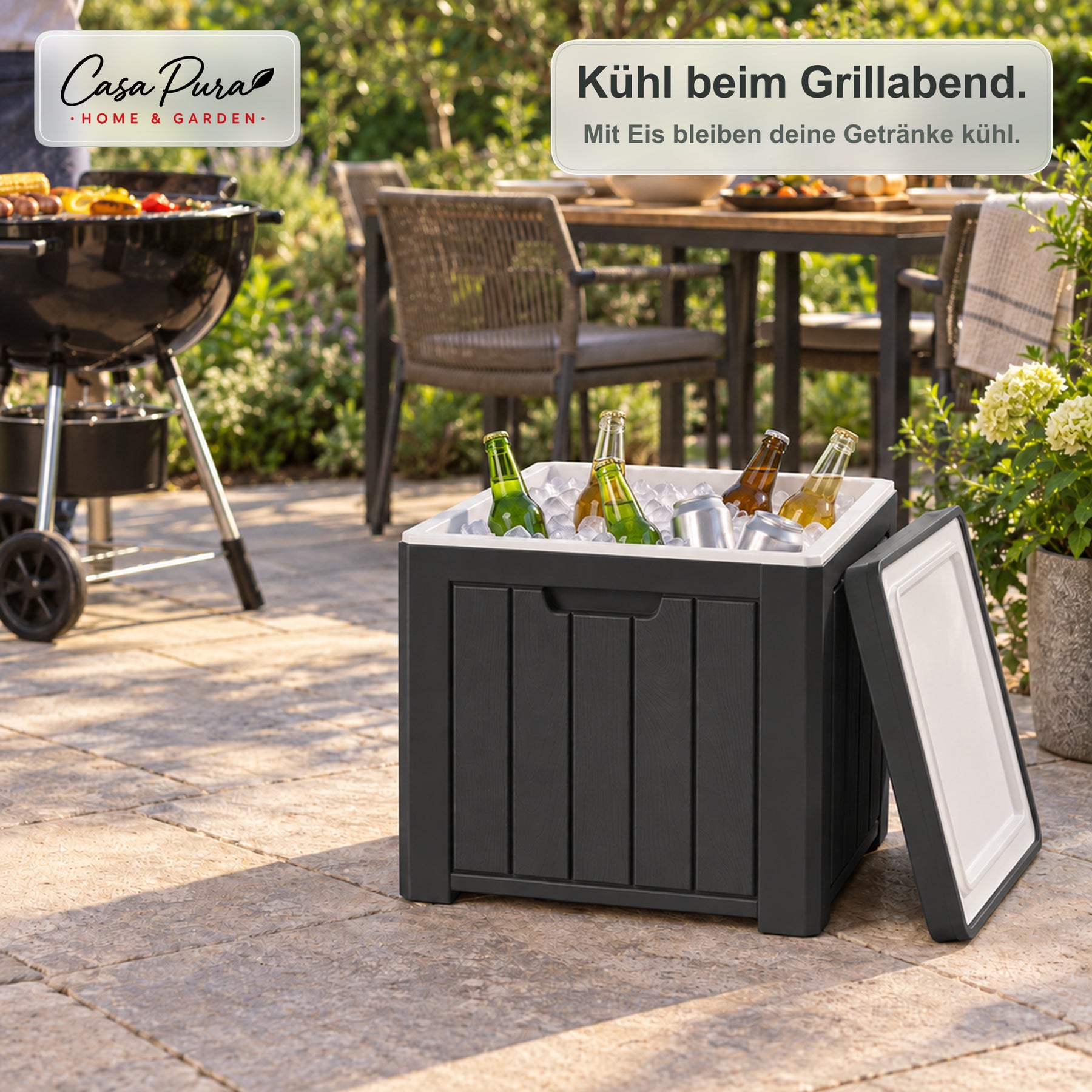Getränkekühler | Arctic | 37 L Kühlbox mit Beistelltischfunktion in Holzoptik | 2 Farben
