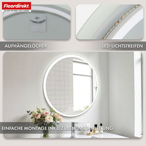 Badspiegel mit LED Beleuchtung | Liora | Touch-Bedienung mit Antibeschlag & 3 wählbare Lichtfarben | In verschiedenen Größen erhältlich