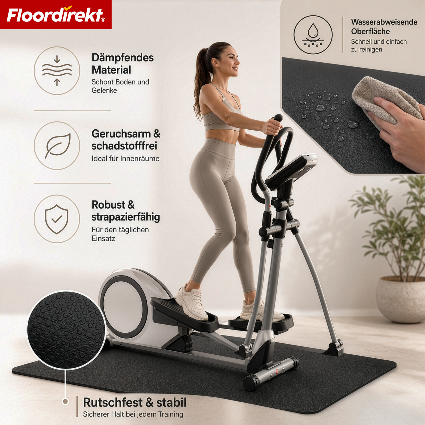 Bodenschutzmatte | Sparta | Rutschfeste Fitnessgeräte Unterlegmatte für Laufband & Crosstrainer