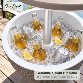 Getränkekühler Tisch | Capri | Höhenverstellbarer Gartentisch mit 30 L Kühlfach in Rattan-Optik | 2 Farben