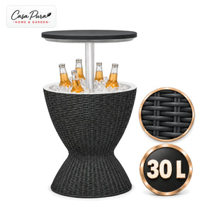 Getränkekühler Tisch | Capri | Höhenverstellbarer Gartentisch mit 30 L Kühlfach in Rattan-Optik | 2 Farben