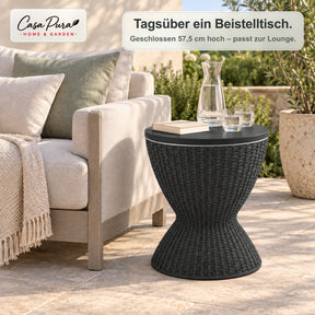 Getränkekühler Tisch | Capri | Höhenverstellbarer Gartentisch mit 30 L Kühlfach in Rattan-Optik | 2 Farben