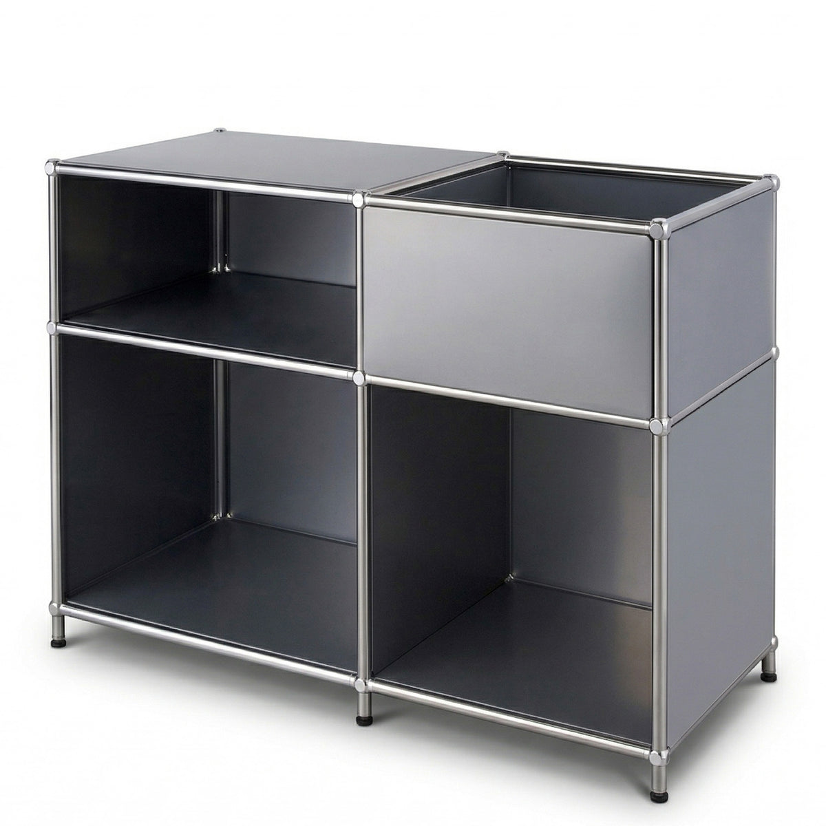 Metallregal | Concept Epure MK-030 | Standregal mit 3 Ablagen & Stauraumfach | Sideboard & Aufbewahrungsregal