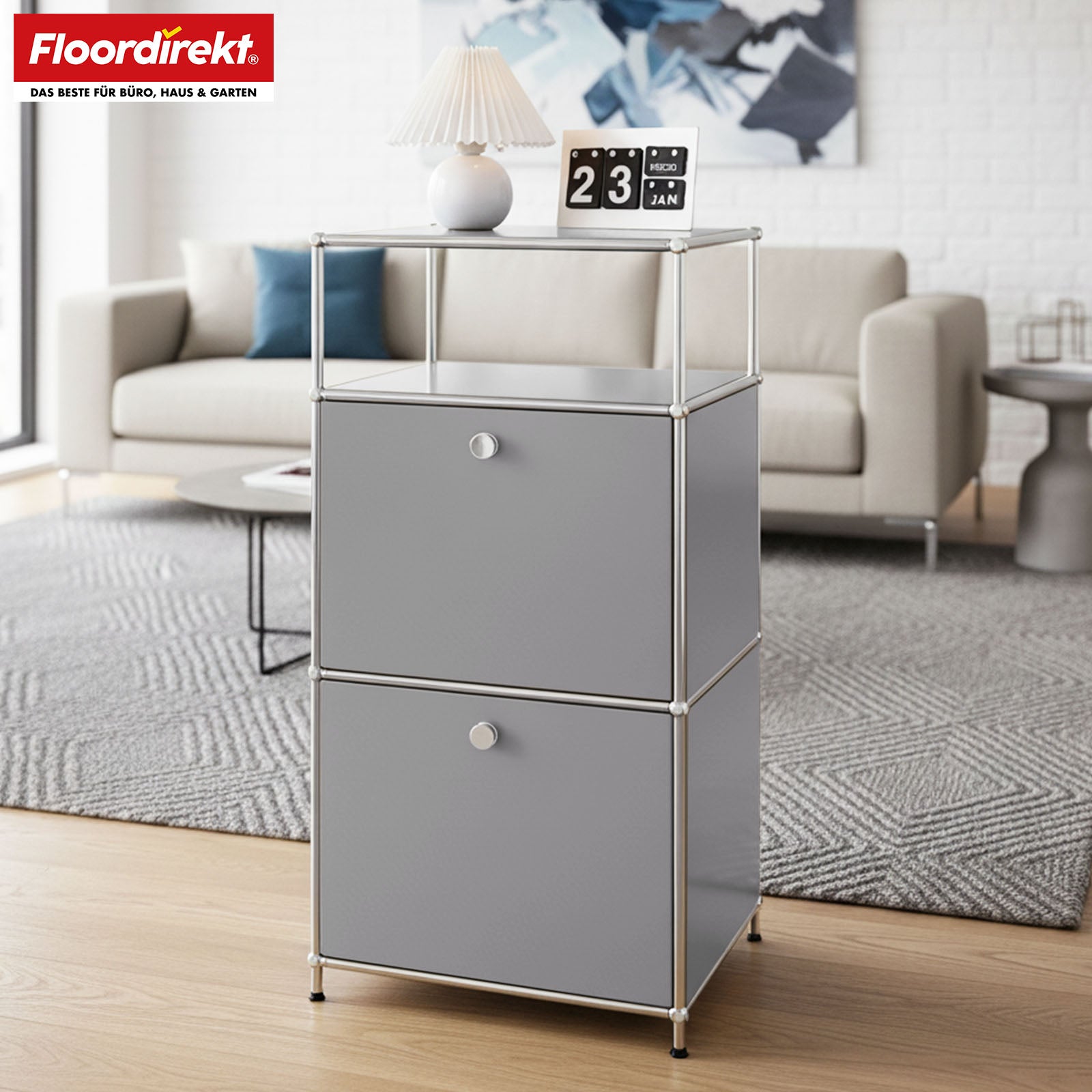 Metallregal | Concept Epure MK-120 | Aufbewahrungsregal mit verschließbaren Fächern, offenem Fach & Ablage | In mehreren Farben erhältlich