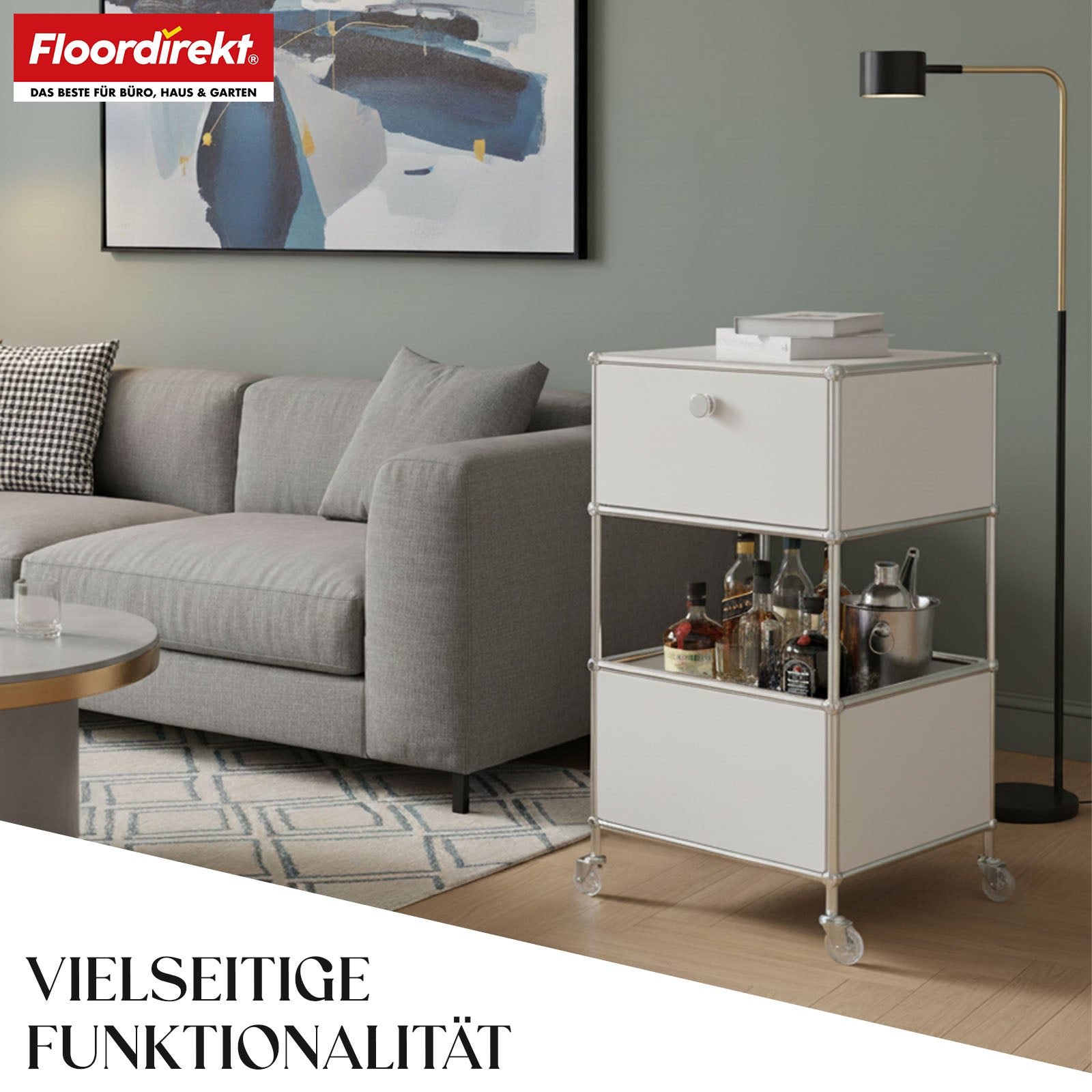 Metallregal | Concept Epure MK-145 | 3-stöckiger Rollcontainer mit Schublade & Ablagen | In mehreren Farben erhältlich