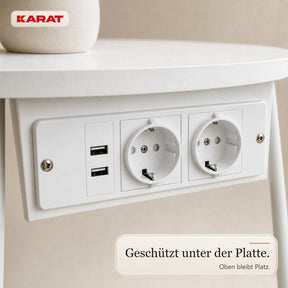 Beistelltisch | Dario | Runder Couchtisch mit 2 Steckdosen, 2 USB-A & Stauraumkorb | Ø 45 cm | 4 Farben