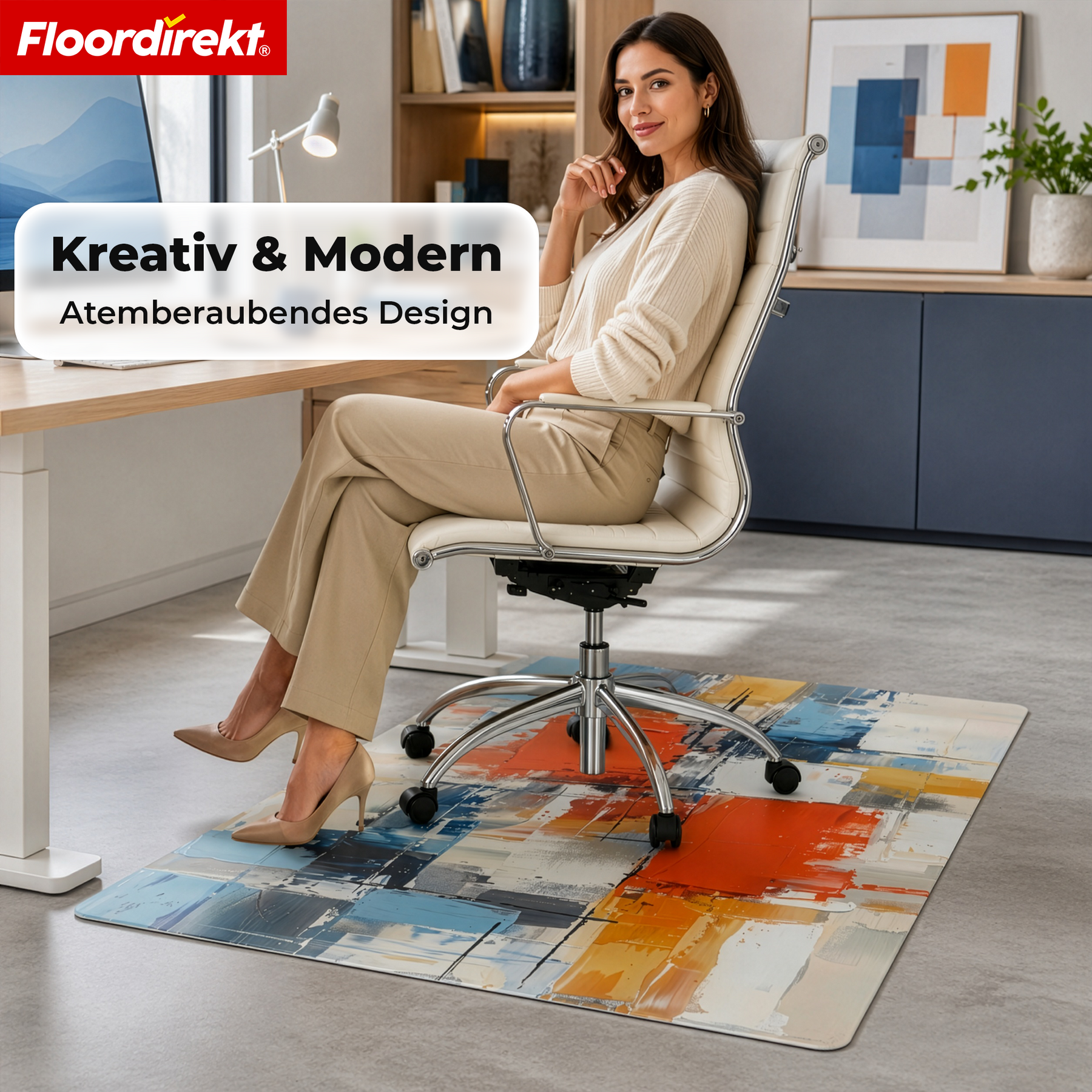 Design Bodenschutzmatte | Robuste Bürostuhlunterlage aus Spezial-PVC für Büro & Homeoffice | 80 x 118 cm