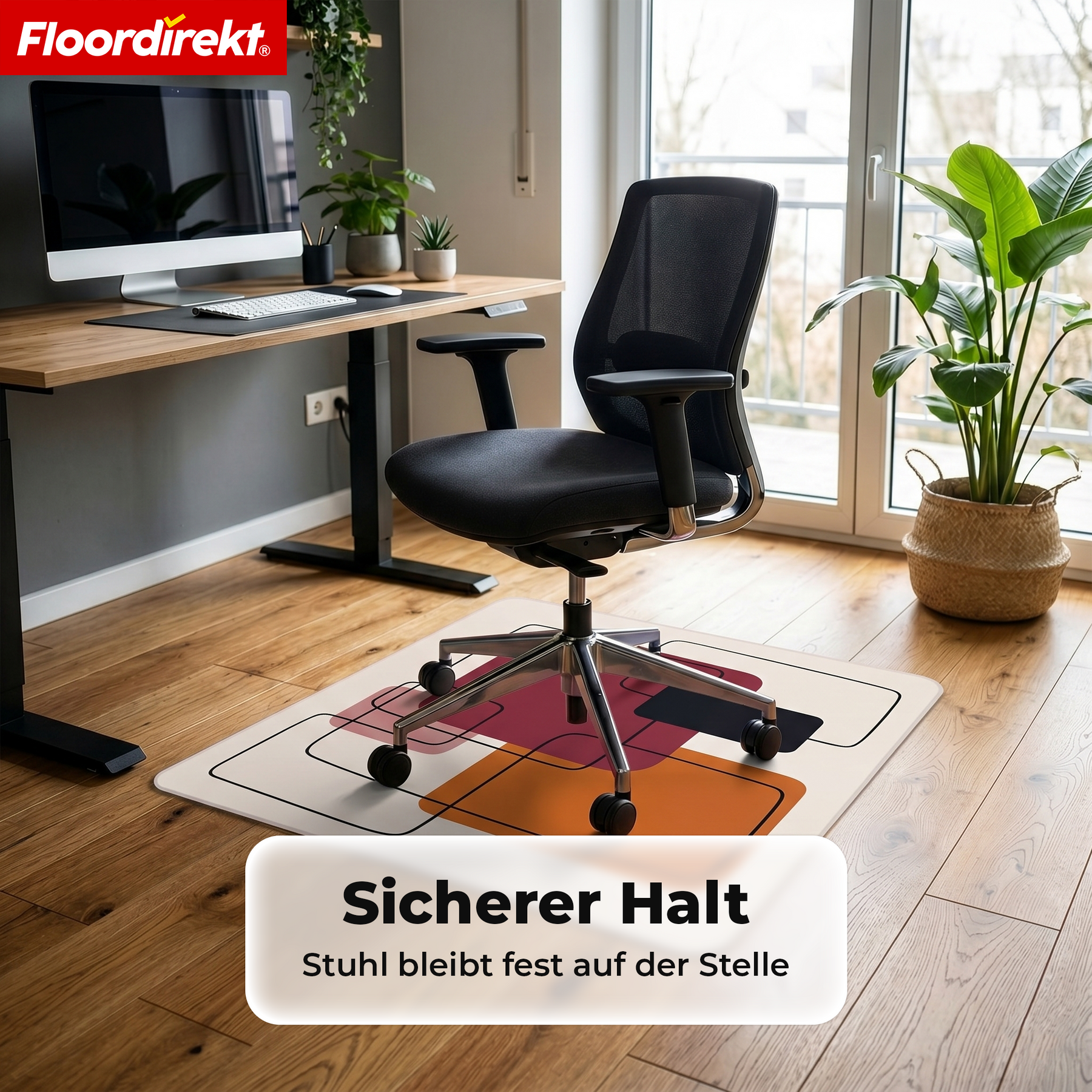 Design Bodenschutzmatte | Robuste Bürostuhlunterlage aus Spezial-PVC für Büro & Homeoffice | 80 x 118 cm