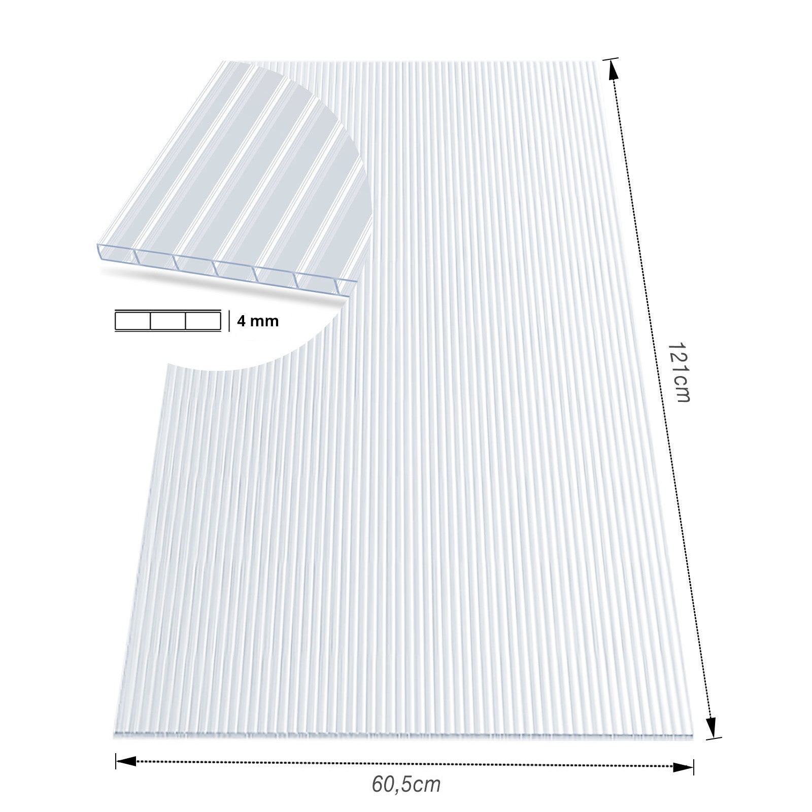 Doppelstegplatte | 60,5 x 121 cm | Polycarbonat | Für Gewächshaus & Überdachung