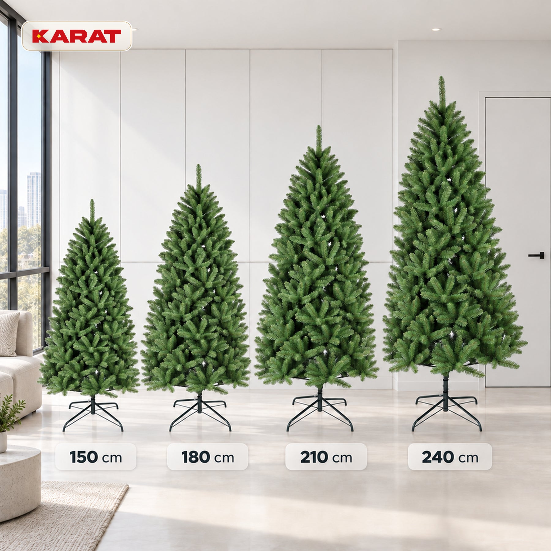 Künstlicher Weihnachtsbaum | Evergreen | Dichte Fichtenoptik mit Metallständer | 150–240 cm