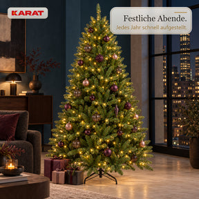 Künstlicher Weihnachtsbaum mit LED-Beleuchtung | Evergreen | Warmweiße LEDs & Metallständer | 150–240 cm