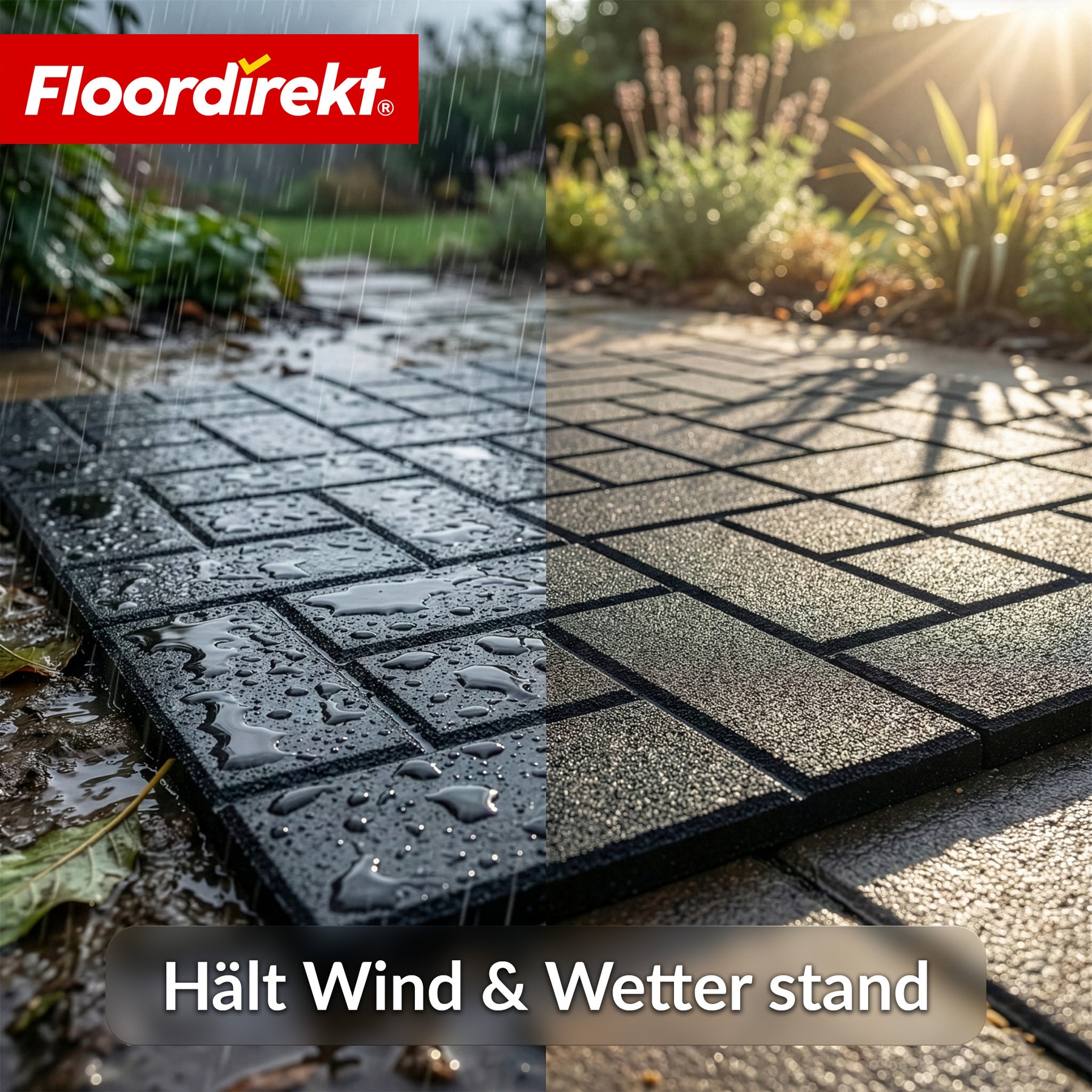 Fallschutzmatte | Paving Tile | 50x50 cm 25 mm | Gummiplatte in Pflasterstein-Optik | Terrasse, Garten & Außenbereich