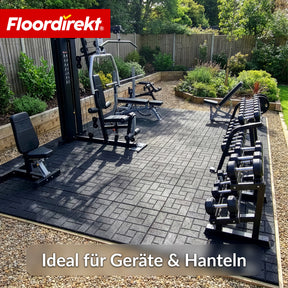 Fallschutzmatte | Paving Tile | 50x50 cm 25 mm | Gummiplatte in Pflasterstein-Optik | Terrasse, Garten & Außenbereich