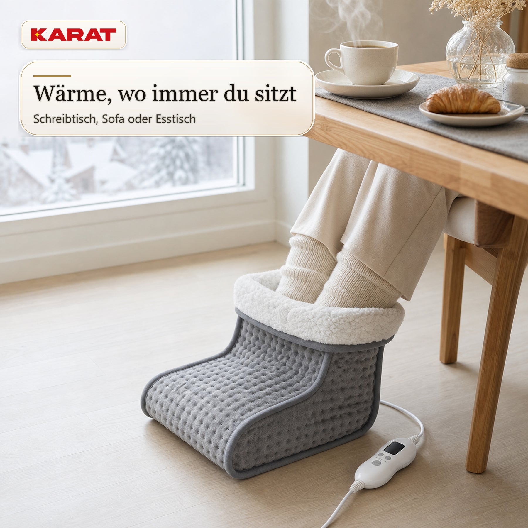 Elektrischer Fußwärmer | Fjord | 6 Heizstufen bis 55 °C, Timer & Sherpa-Futter | 4 Farben