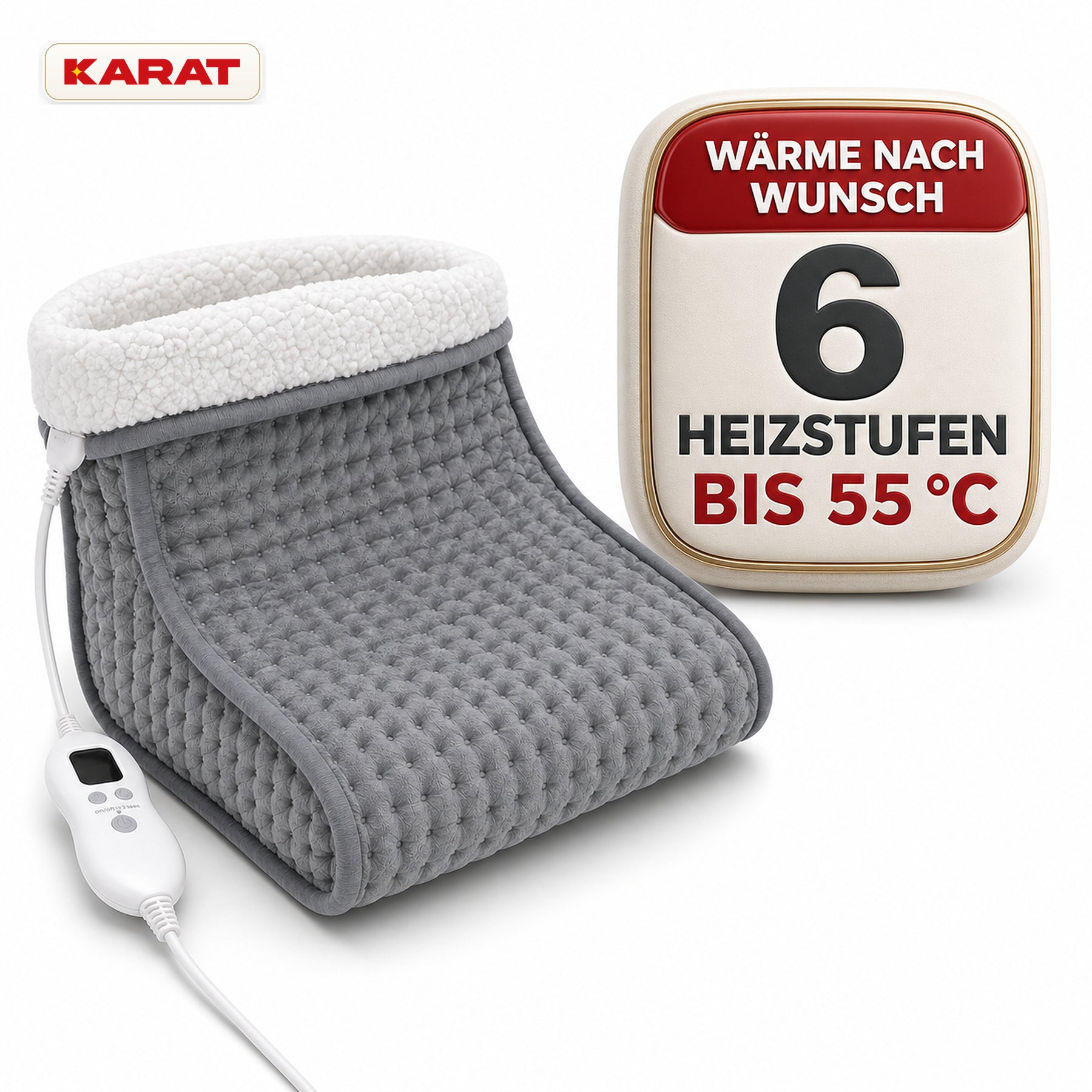 Elektrischer Fußwärmer | Fjord | 6 Heizstufen bis 55 °C, Timer & Sherpa-Futter | 4 Farben