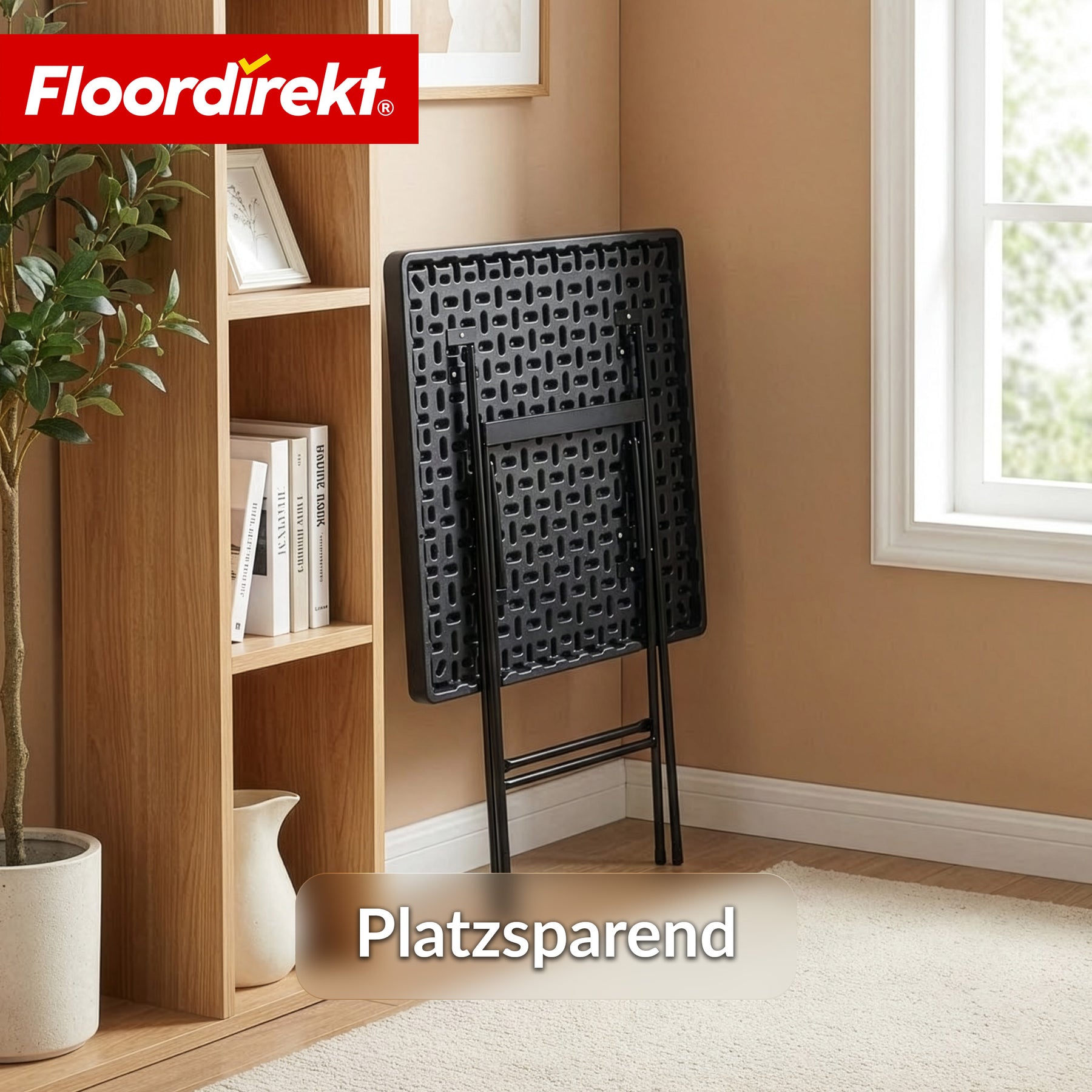 Klapptisch | Kobe | Schwarzer Gartentisch klappbar in Rattan-Optik | 60 × 60 cm