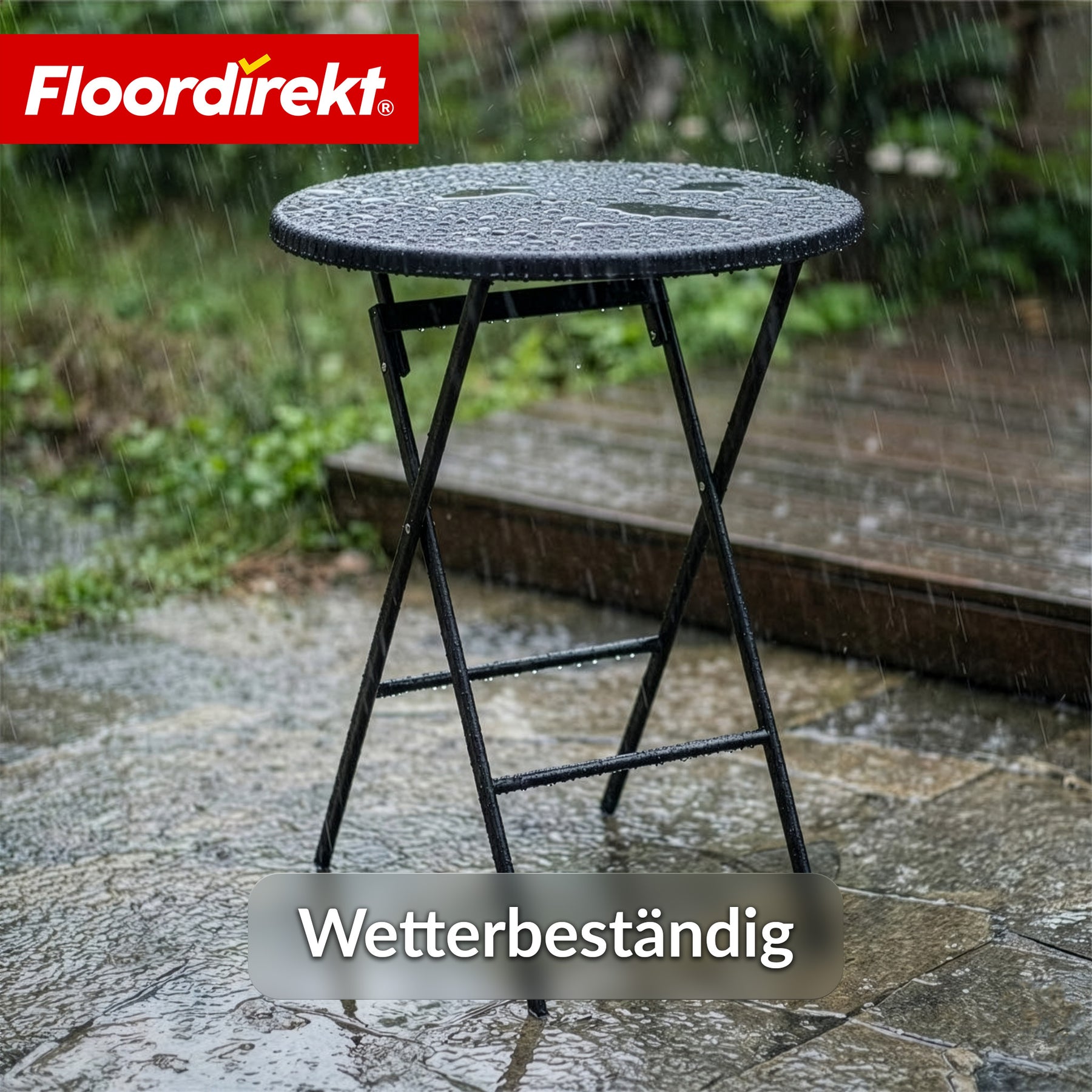 Klapptisch | Toyama | Runder, klappbarer Gartentisch in Rattan-Optik, schwarz | Ø 60 cm
