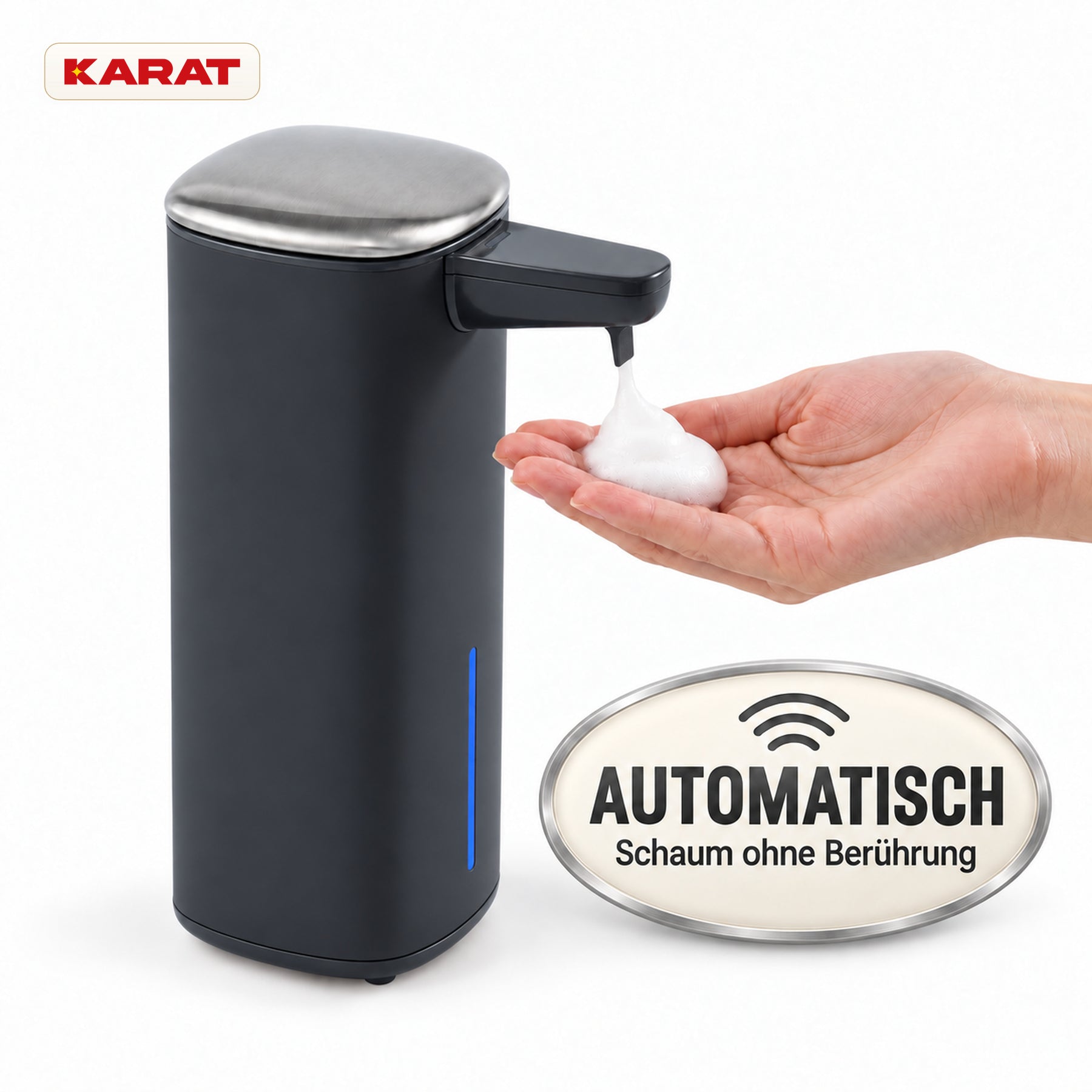 Automatischer Schaumseifenspender | Liora | Berührungsloser Seifenspender mit Sensor, USB-C-Akku & Edelstahl | 250 ml