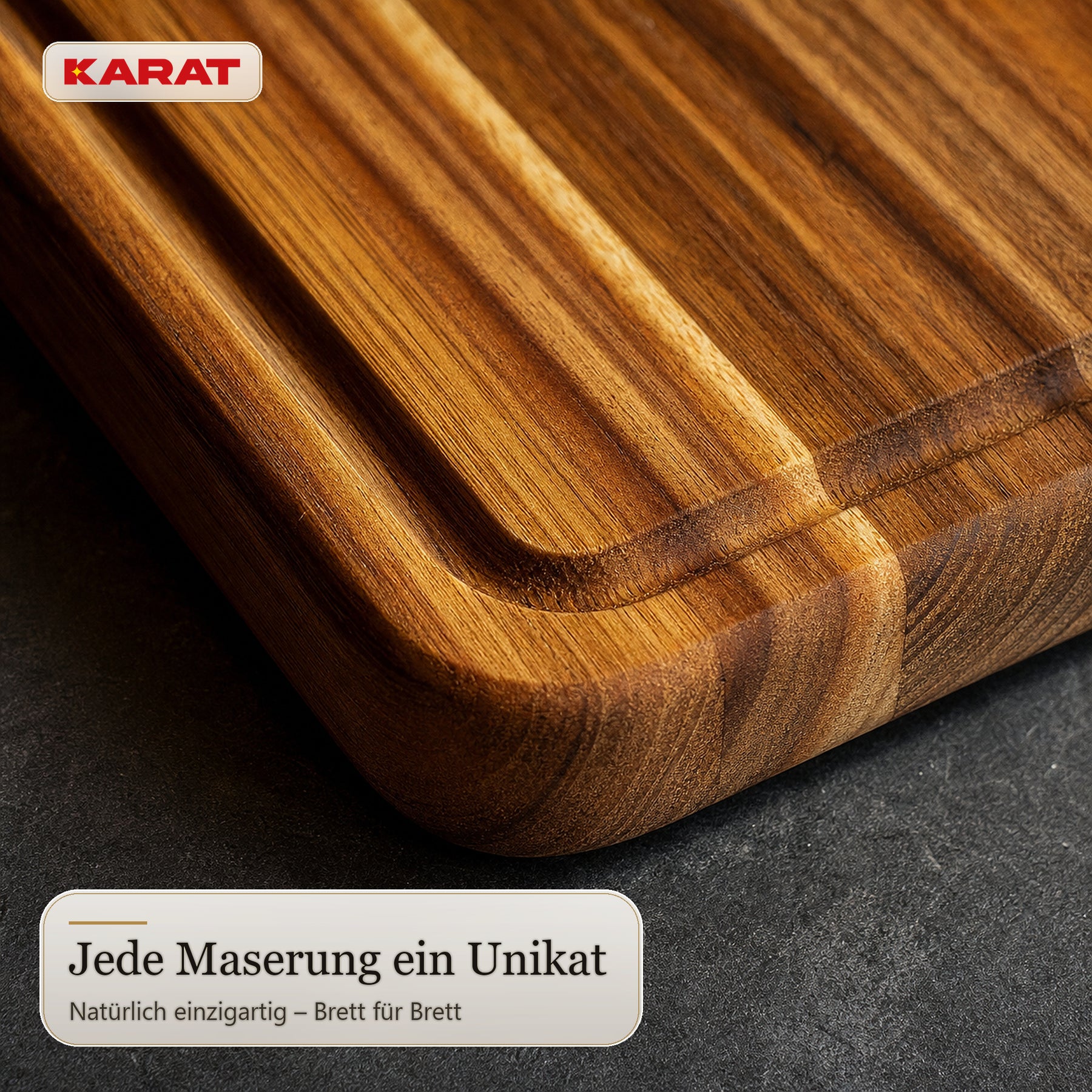 Schneidebrett | Maison Teak Edge Grain | Massives Teakholz mit Saftrille & Griffmulden | 3 Größen