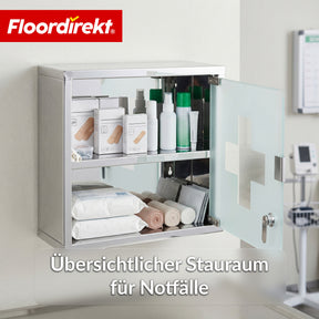 Medizinschrank | Allen | Abschließbarer Arzneischrank aus Edelstahl oder weiß pulverbeschichtet | Medikamentenschrank mit Glastür