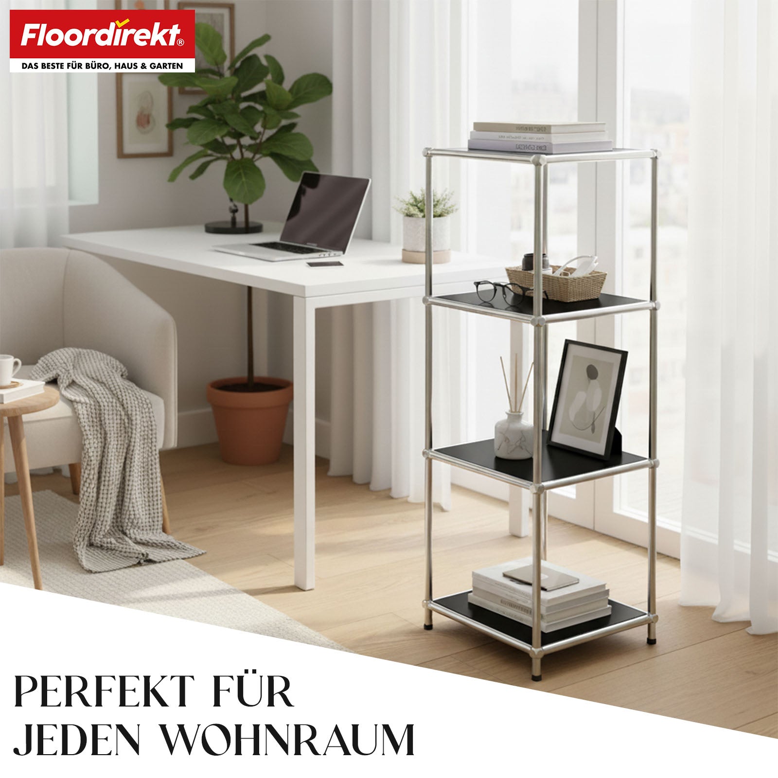 Metallregal | Concept Epure MK-005 | 4-stöckiges Ablageregal mit offenen Ablagen | In mehreren Farben erhältlich