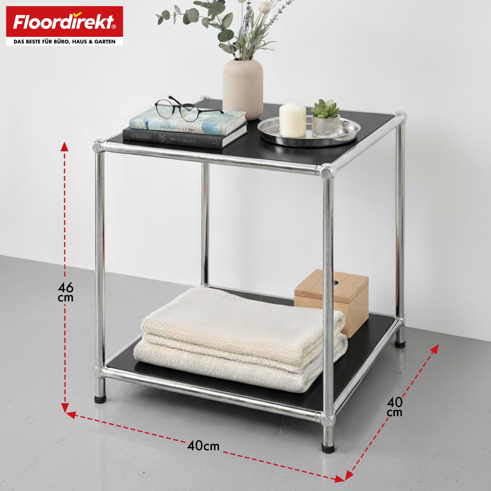 Metallregal | Concept Epure MK-012 | Offenes Beistell- & Aufbewahrungsregal mit 2 Ablagen | In mehreren Farben erhältlich