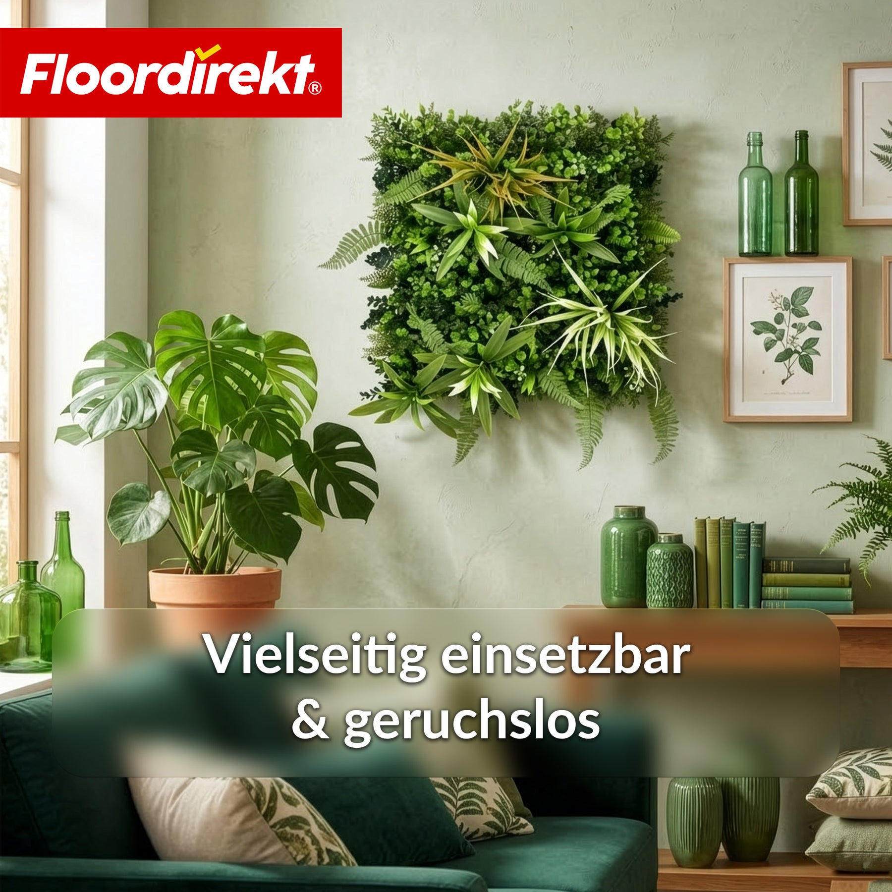 Pflanzenwand | Fire Sky | Natürliches, pflegefreies Kunstpflanzen-Panel | Sonnenbeständig & erweiterbar mit Klick-System | 50 × 50 cm