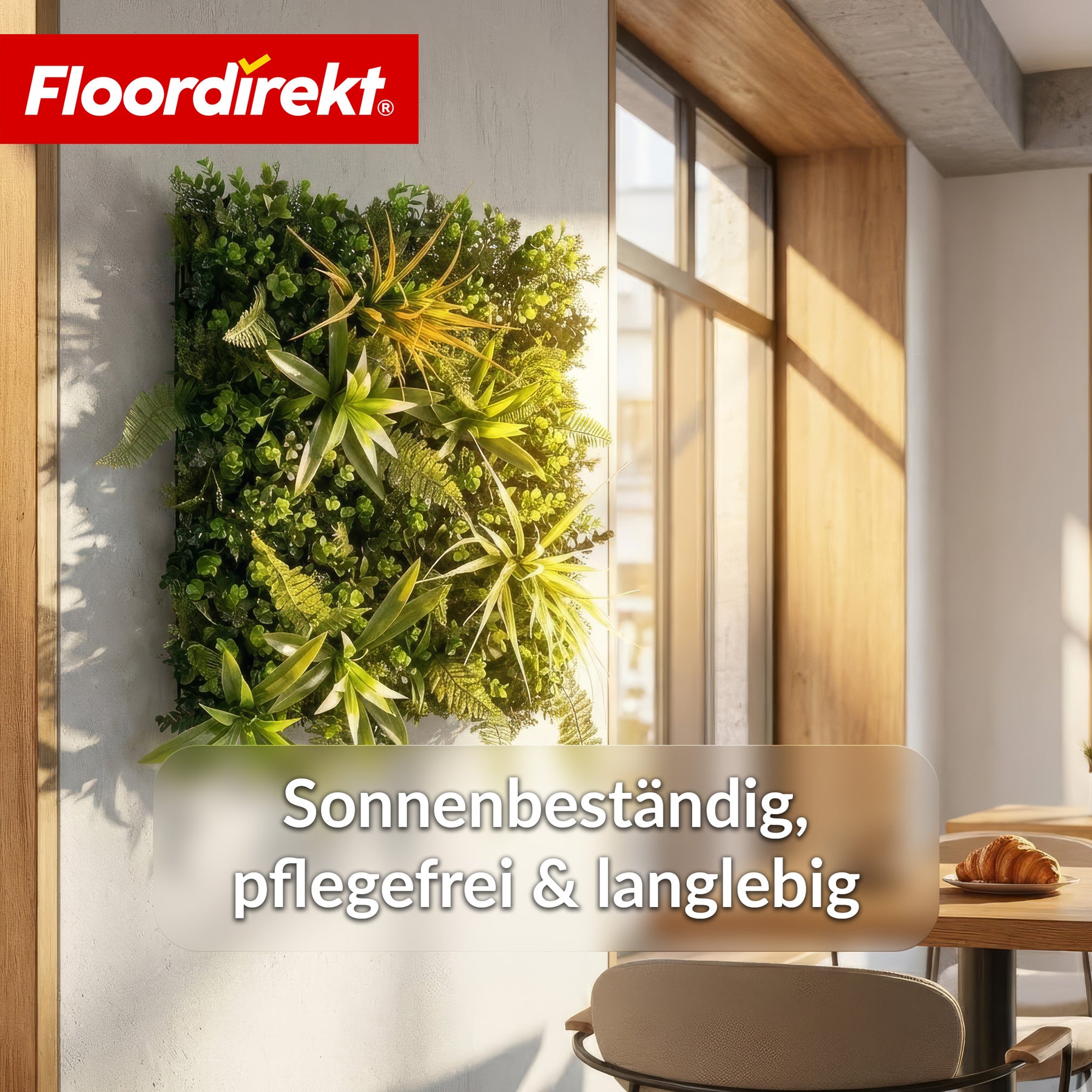 Pflanzenwand | Fire Sky | Natürliches, pflegefreies Kunstpflanzen-Panel | Sonnenbeständig & erweiterbar mit Klick-System | 50 × 50 cm