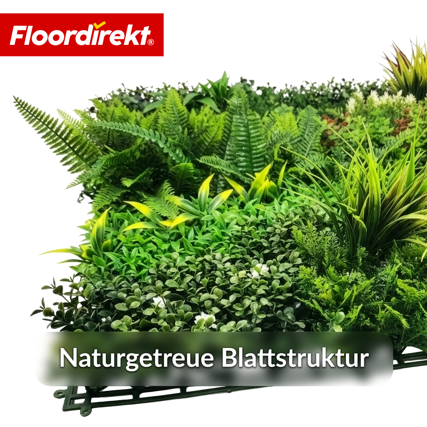 Pflanzenwand | Meadow | Natürliches Kunstpflanzen-Panel, sonnenbeständig & pflegefrei | Erweiterbares Klick-System | 100 × 100 cm