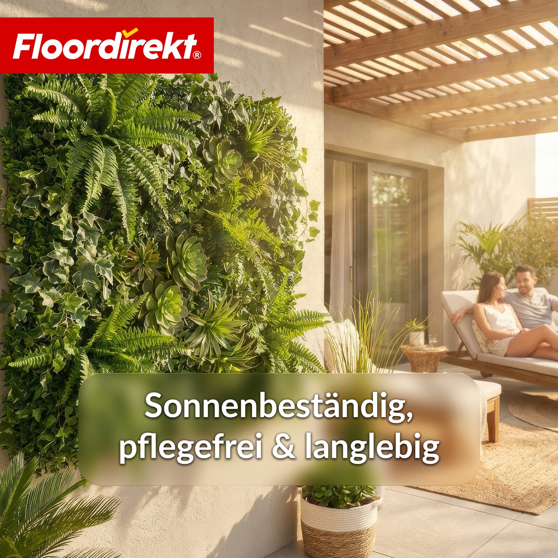 Pflanzenwand | Spring Garden | Natürliches, pflegefreies Grün-Panel | Sonnenbeständig & erweiterbar mit Klick-System | 100 × 100 cm