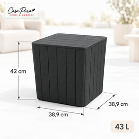 Gartenbox | Porto | Wetterfeste Aufbewahrungsbox 43 L aus Kunststoff in Holzoptik | Als Beistelltisch nutzbar | 2 Farben