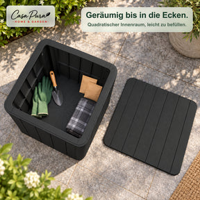 Gartenbox | Porto | Wetterfeste Aufbewahrungsbox 43 L aus Kunststoff in Holzoptik | Als Beistelltisch nutzbar | 2 Farben