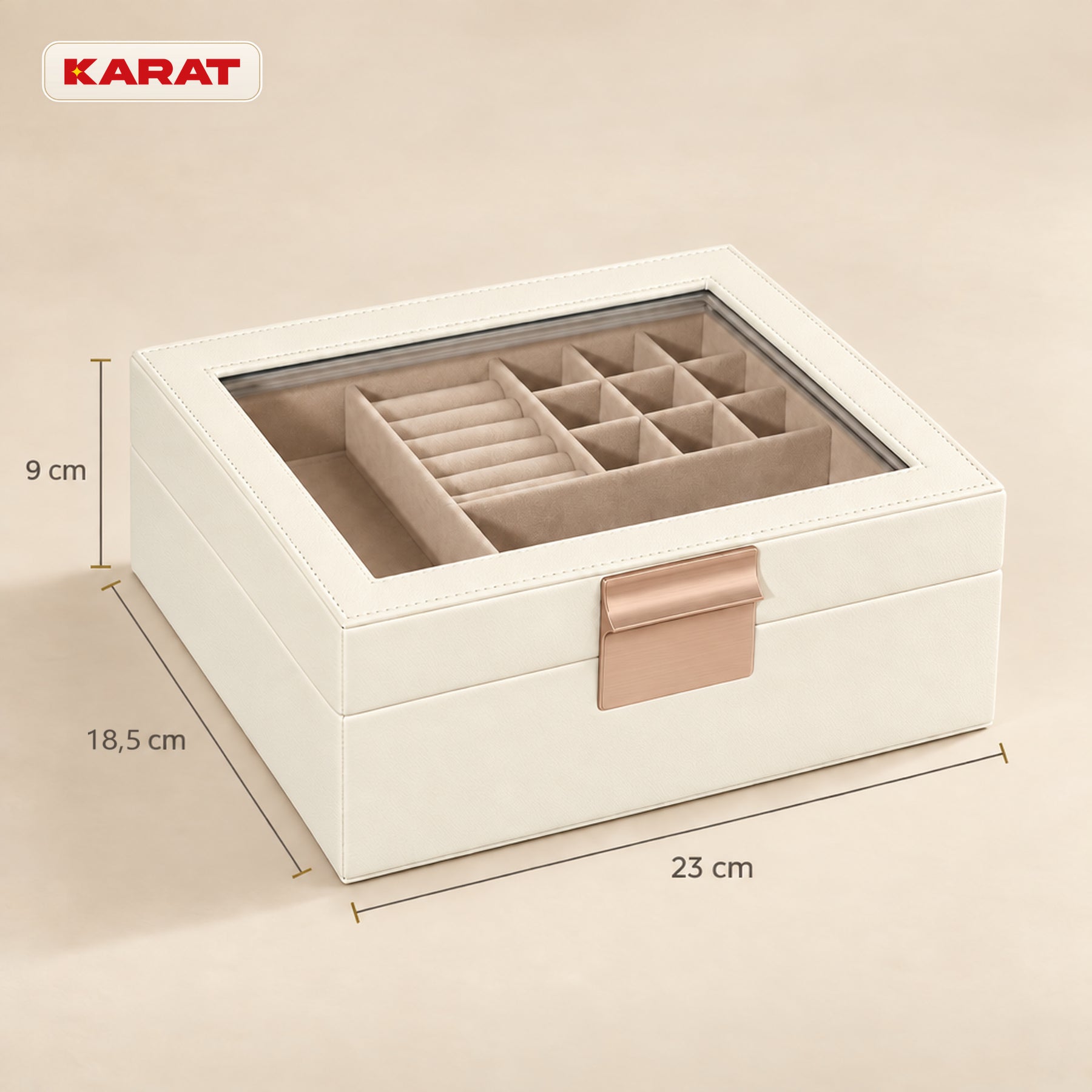 Schmuckkästchen | Blanche | Schmuckbox mit Glasdeckel & Schubladen | Cremeweiß | 2–4 Ebenen