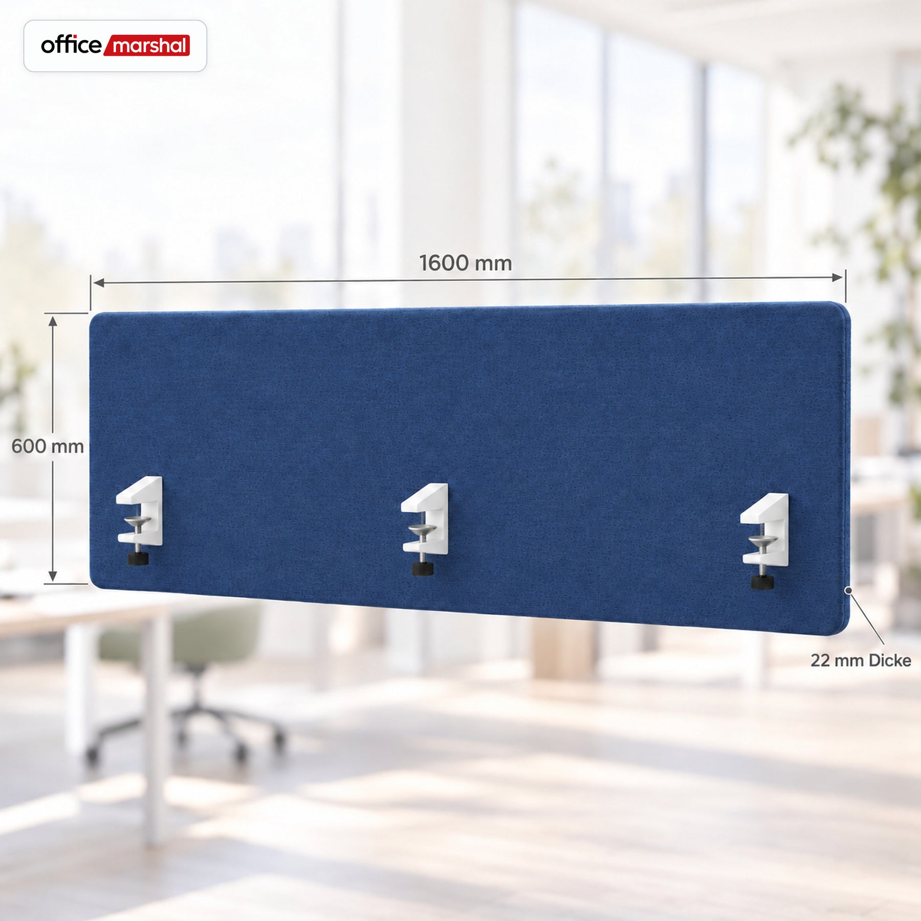 Akustik-Tischtrennwand | Silent Desk | Schreibtisch-Trennwand mit Polyesterbezug & Tischklemmen | 160 × 60 cm | 3 Farben