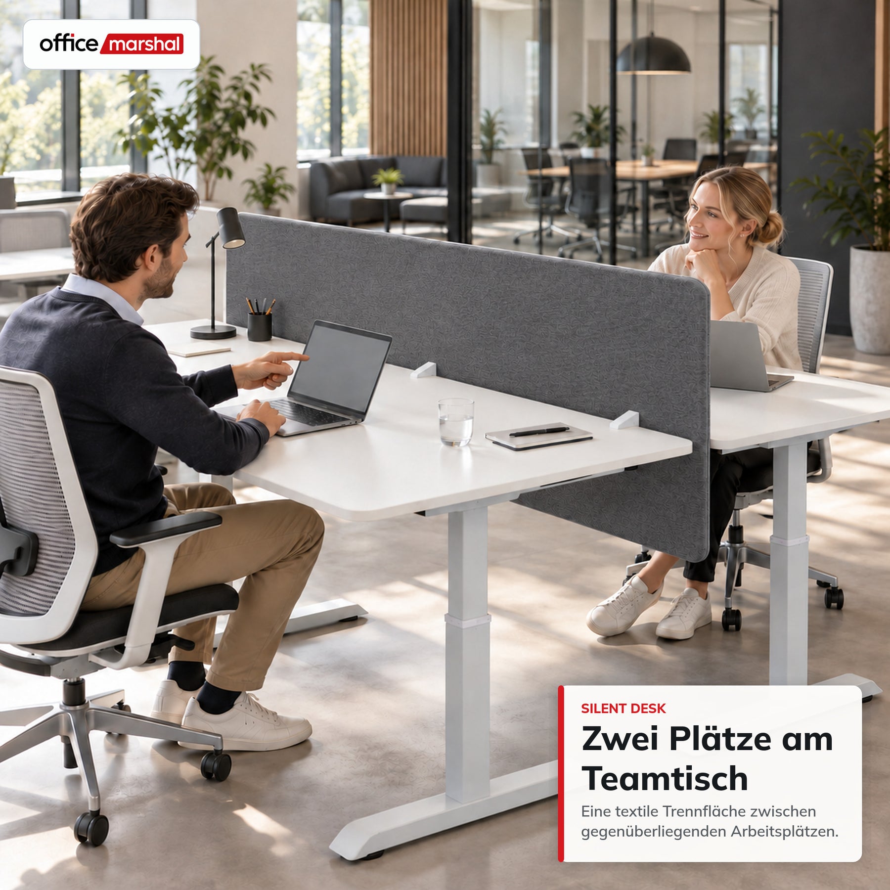 Akustik-Tischtrennwand | Silent Desk | Schreibtisch-Trennwand mit Polyesterbezug & Tischklemmen | 160 × 60 cm | 3 Farben
