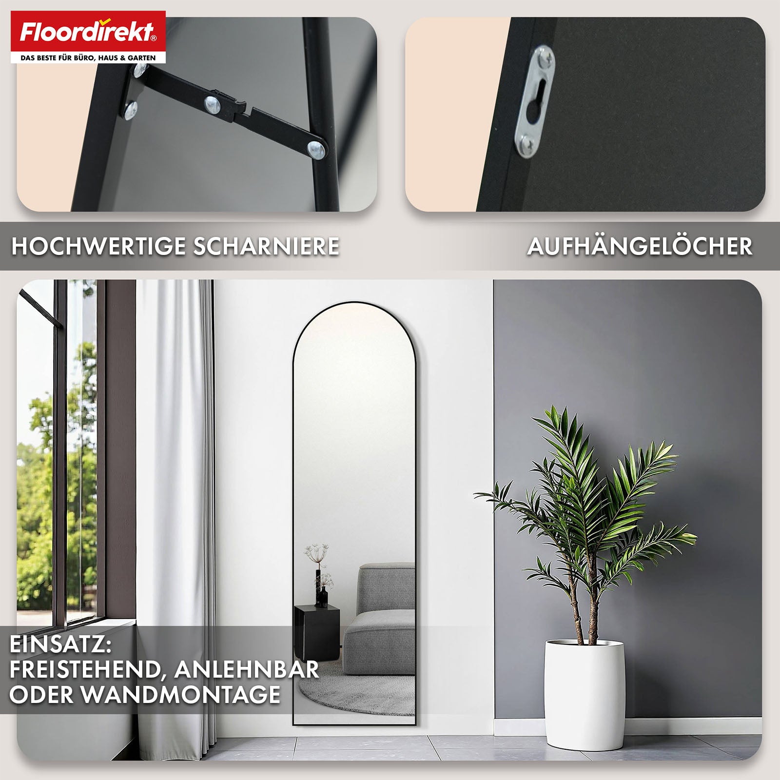 Ganzkörperspiegel | Madison | Schwarzer gewölbter Aluminiumrahmen
