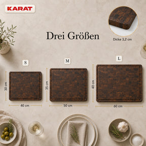Schneidebrett | Teak Royal Endgrain | Massives Teakholz mit Saftrille & Griffmulden | 3 Größen