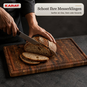 Schneidebrett | Teak Royal Endgrain | Massives Teakholz mit Saftrille & Griffmulden | 3 Größen