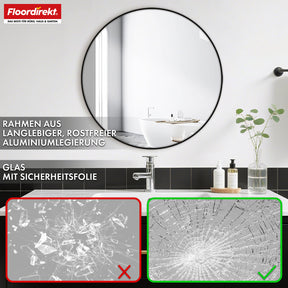 Wandspiegel | Bella | Runder Spiegel mit schwarzem Rahmen aus Aluminiumlegierung | In verschiedenen Größen erhältlich